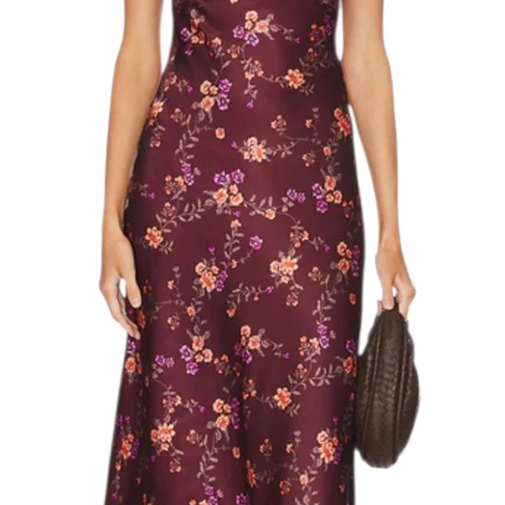 Free People Butterfly Babe Satin Like, Lace Trim Maxi Dress Size Large NWT - Picture 9 of 11